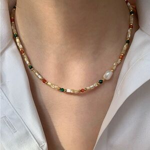 Colorful Seed Beads, Shell and Freshwater Pearl Necklace